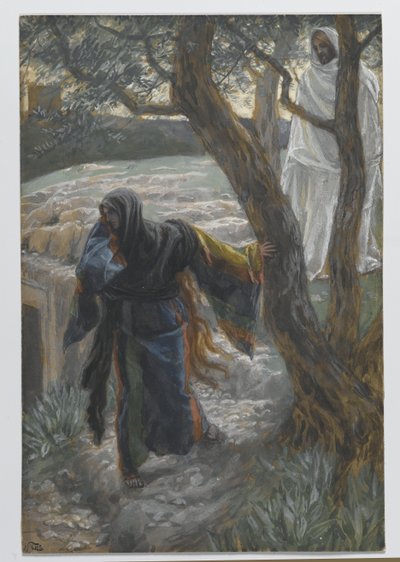 Jeesus ilmestyy Magdalan Marialle, esimerkki teoksesta Herramme Jeesuksen Kristuksen elämä, 1886-94 (wc grafiitin päällä paperilla) tekijältä James Jacques Joseph Tissot
