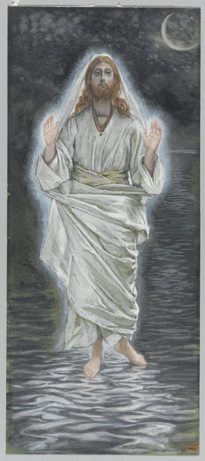Jeesus kävelee merellä, esimerkki teoksesta Herramme Jeesuksen Kristuksen elämä (wc grafiitin päällä paperilla) tekijältä James Jacques Joseph Tissot