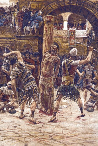 La flogging du visage - Kasvojen ruoskiminen - "" Herramme Jeesuksen Kristuksen elämästä" - 1899, James Tissot - La vie de notre seigneur Jesus Christ, kirjoittanut Jacques Joseph (Jacques-Joseph) Tissot dit James Tissot ( 1836-1902) tekijältä James Jacques Joseph Tissot