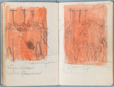 Sivuja Sketches for The Life of Our Lord Jesus Christ -albumista 1880-luvun lopulla (grafiitti ja pesu paperille) tekijältä James Jacques Joseph Tissot