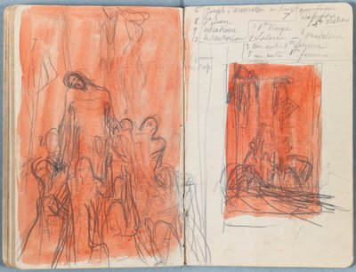 Sivuja Sketches for The Life of Our Lord Jesus Christ -albumista 1880-luvun lopulla (grafiitti ja pesu paperille) tekijältä James Jacques Joseph Tissot