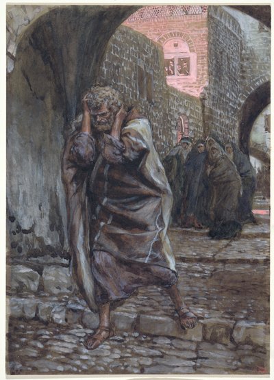 Peter meni ulos ja itki katkerasti, kuvitus teokseen The Life of Christ, n. 1886-1894 (wc ja guassi pahville) tekijältä James Jacques Joseph Tissot
