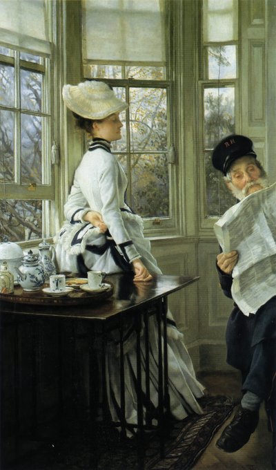 Uutisten lukeminen, 1874. tekijältä James Jacques Joseph Tissot