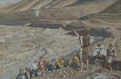 Pyhä Johannes Kastaja näkee Jeesuksen kaukaa, kuva Herramme Jeesuksen Kristuksen elämästä (wc grafiitin päällä paperilla) tekijältä James Jacques Joseph Tissot