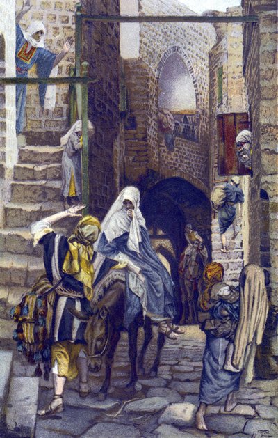 Pyhä Joseph etsii majoitusta Betlehemistä - Pyhä Joosef etsii majoitusta Betlehemistä - teoksesta "" Herramme Jeesuksen Kristuksen elämä"" - 1899, James Tissot - Pyhä Joosef etsii majoitusta Betlehemistä - Herramme Jeesuksen Kristuksen elämä, Kirjailija: J tekijältä James Jacques Joseph Tissot