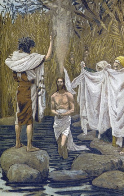 Jeesuksen kaste - Jeesuksen kaste - teoksesta "" Herramme Jeesuksen Kristuksen elämä"" - 1899, James Tissot - Herramme Jeesuksen Kristuksen elämä, kirjoittanut Jacques Joseph (Jacques Joseph) Tissot dit James Tissot (1836- 1902) tekijältä James Jacques Joseph Tissot