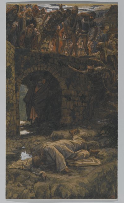 Kedron puro. He Shall Drink of the Brook on the Way, kuvitus teokseen The Life of Christ, n. 1886-1894 (wc ja guassi pahville) tekijältä James Jacques Joseph Tissot