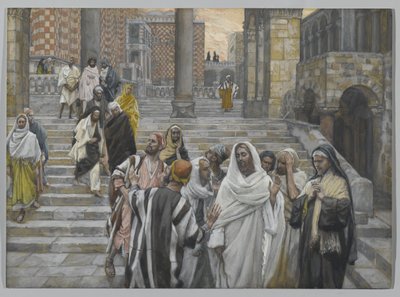 Opetuslapset ihailevat temppelin rakennuksia, esimerkki teoksesta Herramme Jeesuksen Kristuksen elämä, 1886-94 (wc grafiitin päällä paperilla) tekijältä James Jacques Joseph Tissot