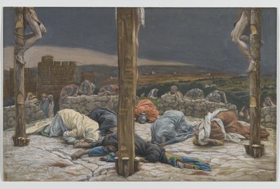 Maanjäristys, esimerkki teoksesta The Life of Our Lord Jesus Christ, 1886-94 (wc grafiitin päällä paperilla) tekijältä James Jacques Joseph Tissot