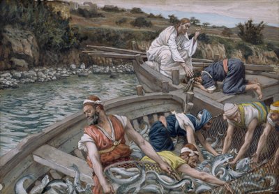 Ensimmäinen ihmeellinen kalaluonnos, kuvitus teokselle The Life of Christ, n. 1886-1894 (wc ja guassi pahville) tekijältä James Jacques Joseph Tissot
