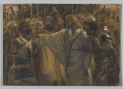 Malchuksen paraneminen, esimerkki teoksesta The Life of Our Lord Jesus Christ, 1886-94 (wc grafiitin päällä paperilla) tekijältä James Jacques Joseph Tissot
