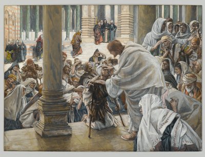 Ontuvien paraneminen temppelissä, kuvitus teokselle The Life of Christ, n. 1886-1894 (wc ja guassi pahville) tekijältä James Jacques Joseph Tissot