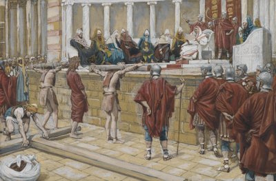 Tuomio Gabbathasta, esimerkki teoksesta The Life of Our Lord Jesus Christ, 1886-94 (wc grafiitin päällä paperilla) tekijältä James Jacques Joseph Tissot