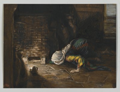 Kadonnut drakma, kuva Herramme Jeesuksen Kristuksen elämästä (wc grafiitin päällä paperilla) (wc grafiitin päällä paperilla) tekijältä James Jacques Joseph Tissot