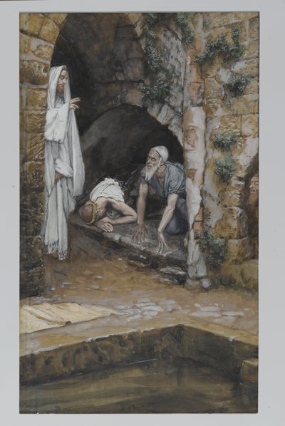 Mies, jolla on sairaus, esimerkki teoksesta Herramme Jeesuksen Kristuksen elämä (wc grafiitin päällä paperilla) tekijältä James Jacques Joseph Tissot