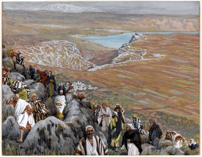 Ihmiset etsivät Kristusta tehdäkseen hänestä kuninkaan, kuvitus teokselle The Life of Christ, n. 1886-1894 (wc ja guassi pahville) tekijältä James Jacques Joseph Tissot