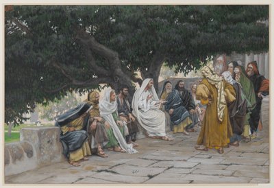 Fariseukset ja saddukeukset tulevat kiusaamaan Jeesusta, esimerkki teoksesta Herramme Jeesuksen Kristuksen elämä, 1886-94 (wc grafiitin päällä paperilla) tekijältä James Jacques Joseph Tissot