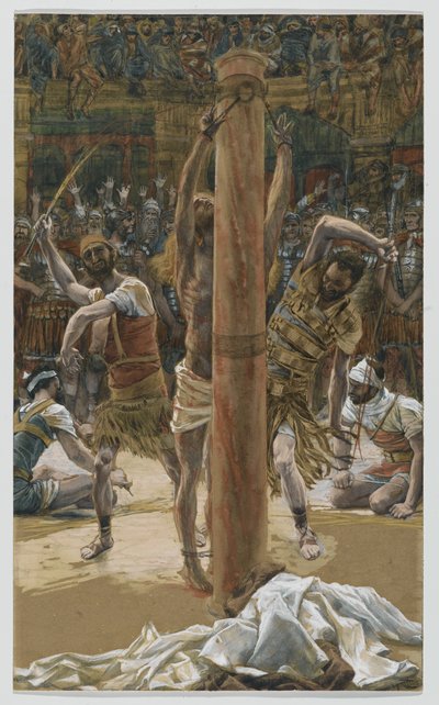 Ruoskiminen selässä, kuvitus teoksesta Herramme Jeesuksen Kristuksen elämä, 1886-94 (wc grafiitin päällä paperilla) tekijältä James Jacques Joseph Tissot