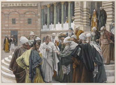 The Tribute Money, kuvitus teoksesta The Life of Our Lord Jesus Christ, 1886-94 (wc grafiitin päällä paperilla) tekijältä James Jacques Joseph Tissot