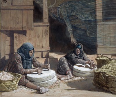 Kaksi naista tehtaalla, kuvitus teokseen The Life of Christ, n. 1886-1894 (wc ja guassi pahville) tekijältä James Jacques Joseph Tissot