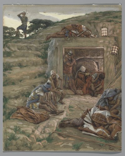 The Watch Over the Tomb, esimerkki teoksesta The Life of Our Lord Jesus Christ, 1886-94 (wc grafiitin päällä paperilla) tekijältä James Jacques Joseph Tissot