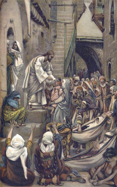 Koko kaupunki kokoontui ovelle - Koko kaupunki kokoontui ovelle - "" Herramme Jeesuksen Kristuksen elämästä"" - James Tissot 1899 - Ja koko kaupunki oli kokoontunut sen ovelle - Mark. 1: 33 - Herramme Jeesuksen Kristuksen elämä, kirjoittaja tekijältä James Jacques Joseph Tissot