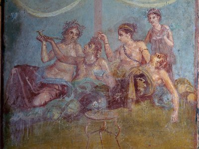 Pompeijissa paljastunut fresko, jossa roomalainen yläluokka nauttii ylellisestä elämästä. Pompeji, Italia. tekijältä James L Stanfield
