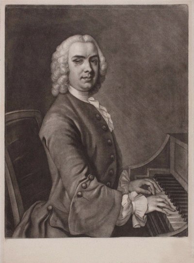 Urkuri ja säveltäjä John Stanley muotokuva 1712-1786. tekijältä James MacArdell