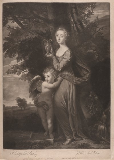 Miss Gravile (Frances Anne Greville ja hänen veljensä "Hebe ja Cupid") tekijältä James McArdell