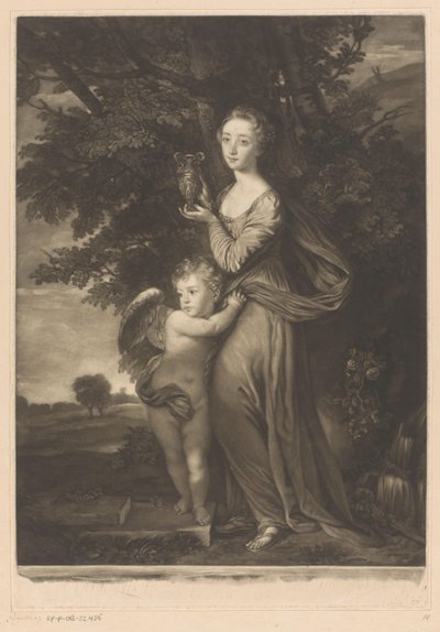 Muotokuva Frances Anne Grevillestä ja Henry Francis Grevillestä Hebenä ja Cupidona tekijältä James McArdell
