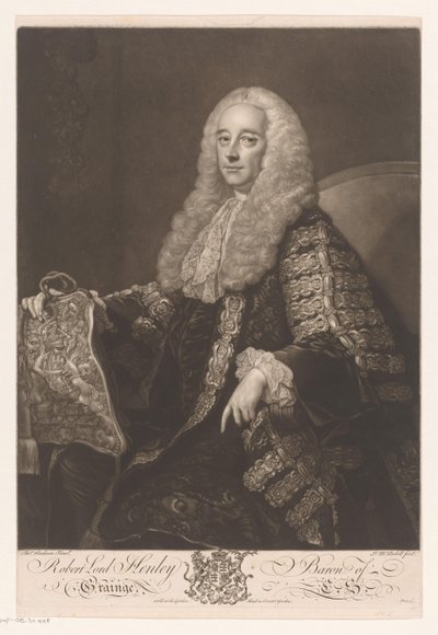 Muotokuva Robert Henley Robert Lord Henley Baron of Grainge (otsikko esineessä) tekijältä James McArdell