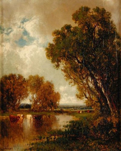 Lehmät maisemassa (öljy kankaalle) tekijältä James McDougal Hart