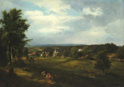 Village Scene lähellä Albanya, New York, 1850. tekijältä James McDougal Hart
