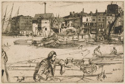 Black Lion Wharf, Thames-sarjasta (kuudentoista etsauksen sarja Thamesista ja muista aiheista) tekijältä James Abbott McNeill Whistler