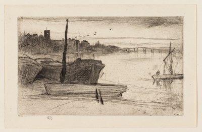 Chelsea Bridge ja kirkko tekijältä James Abbott McNeill Whistler