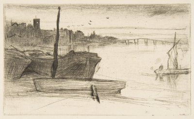 Chelsea Bridge ja kirkko tekijältä James McNeill Whistler