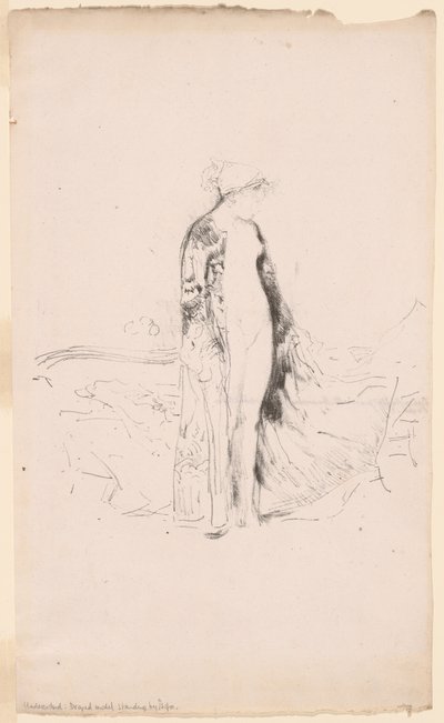 Drapoitu malli, seisoo sohvan vieressä tekijältä James Abbott McNeill Whistler