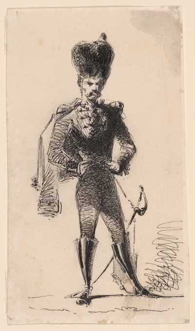 Husaari (recto) Mies silinterihattu ja sidottu pää (verso) tekijältä James Abbott McNeill Whistler