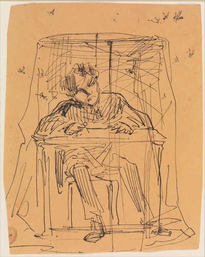 Mann am Tisch unter einem Moskitonetz (aus Skizzenbuch) tekijältä James McNeill Whistler