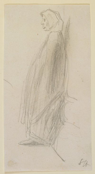 Profiililuonnos seisovasta vanhasta naisesta tekijältä James Abbott McNeill Whistler