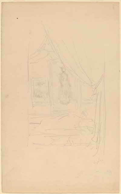 Luonnos rouva Godwinin muotokuvasta, kun se ripustettiin British Artists -yhdistykseen tekijältä James Abbott McNeill Whistler
