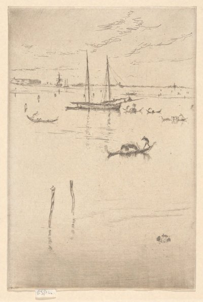 ”Pieni laguuni”, teoksesta ”Ensimmäinen Venetsia-sarja” (”Venetsia, sarja kahdestatoista etsauksesta”) tekijältä James McNeill Whistler