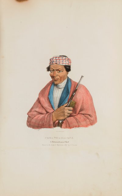 CAN-NO-SA-QUA; Pottowattomien päällikkö, julkaisusta The Aboriginal Portfolio. tekijältä James Otto Lewis