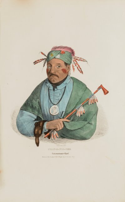 CHAT-O-MIS-SEE; Pottowattomien päällikkö, The Aboriginal Portfolio -julkaisusta. tekijältä James Otto Lewis