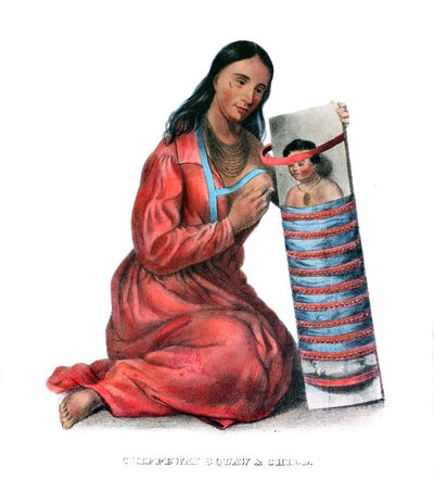 Chippeway (Ojibwe) nainen ja lapsi tekijältä James Otto Lewis
