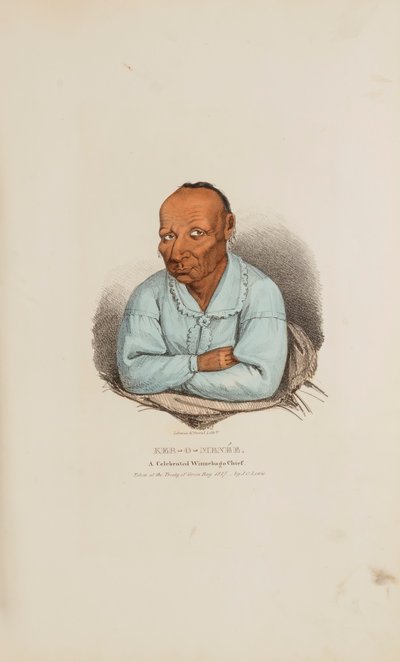 KER-O-MENEE; juhlittu winnebago päällikkö, julkaisusta The Aboriginal Portfolio (Aboriginaalisalkku) tekijältä James Otto Lewis