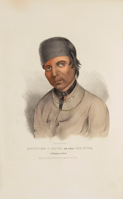 KITCH-EE-I-AA-BA tai Iso Buck; Chippewa Chief, Aboriginaalien portfoliosta. tekijältä James Otto Lewis