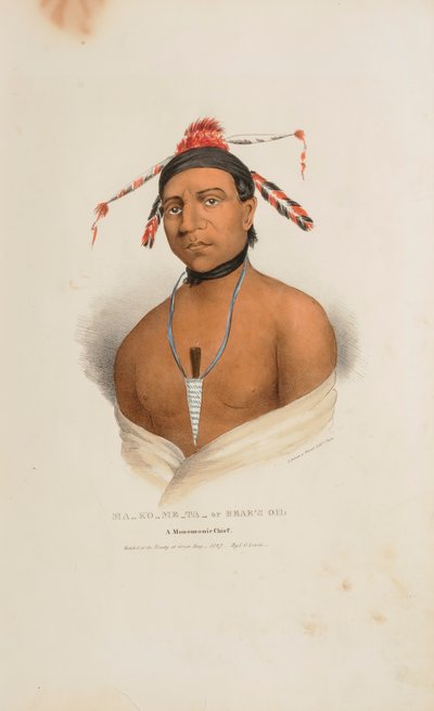 MA-KO-ME-TA eli Karhun öljy; Monomonien päällikkö, julkaisusta The Aboriginal Portfolio. tekijältä James Otto Lewis