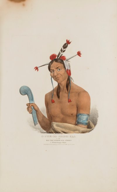 O-CHE-NA-SHINK-KAD tai mies, joka seisoo ja iskee; Winnebago Chief, Aboriginaalien portfoliosta. tekijältä James Otto Lewis