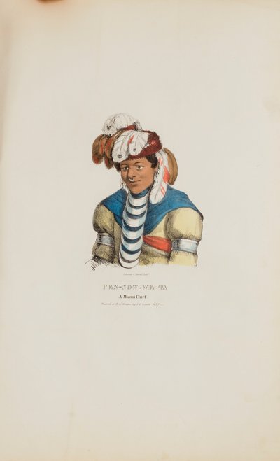PEN-NOW-WE-TA; Miamin päällikkö, julkaisusta The Aboriginal Portfolio (Alkuperäiskansojen salkku). tekijältä James Otto Lewis